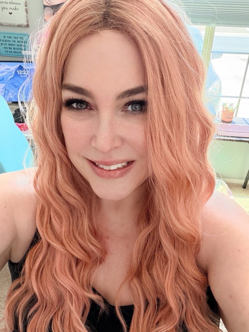 Wavy Long Synthetic Hair Wig in Peach